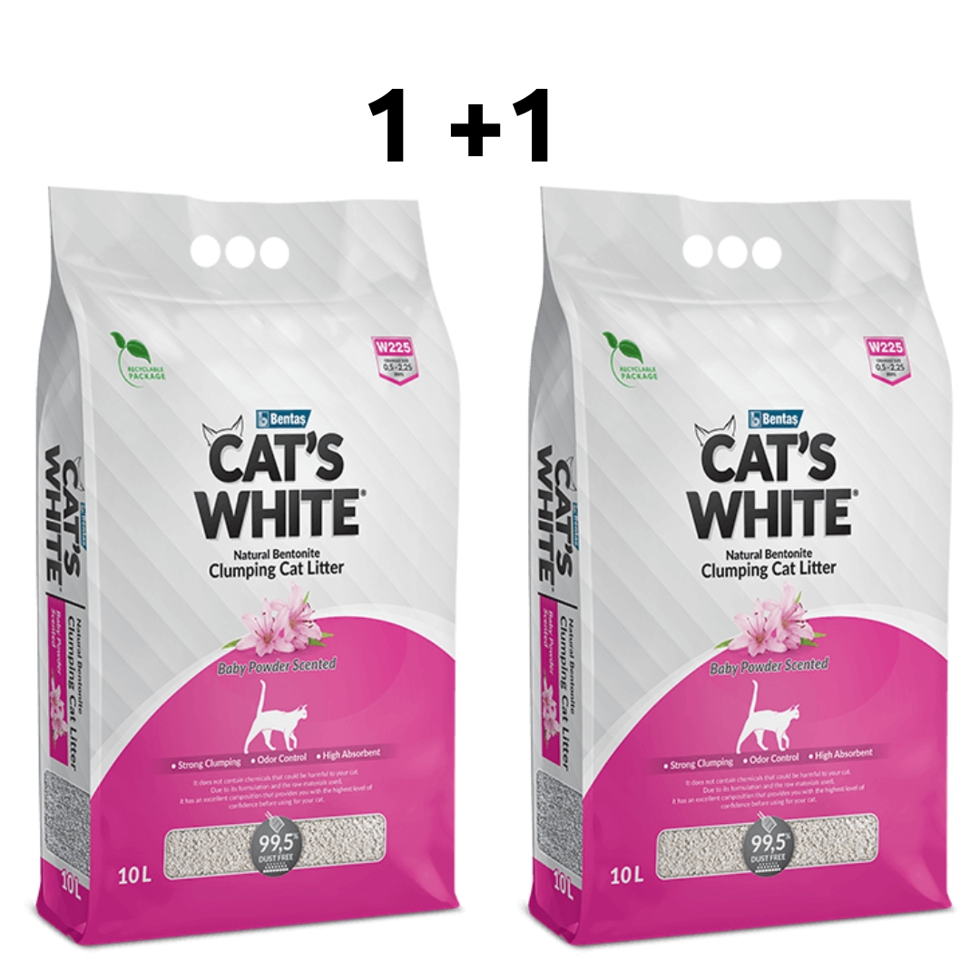 מבצע חול מתגבש לחתולים CAT'S WHITE בניחוח בייבי 10+10 ליטר