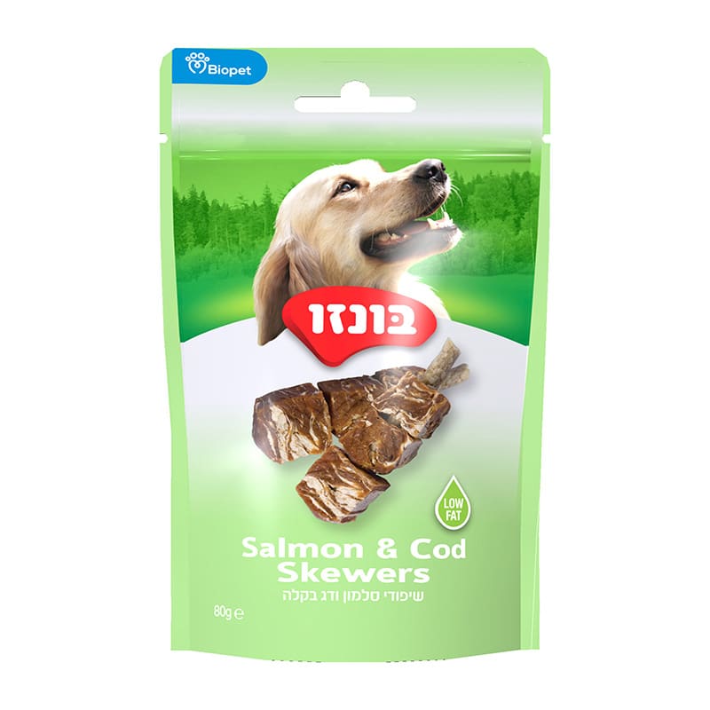 שיפוד סלמון ודג בקלה 80 גרם
